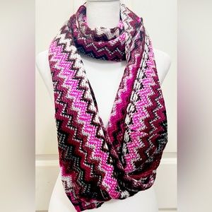 Apt 9 Infinity Knit Crochet Geometric Striped pink and brown Scarf